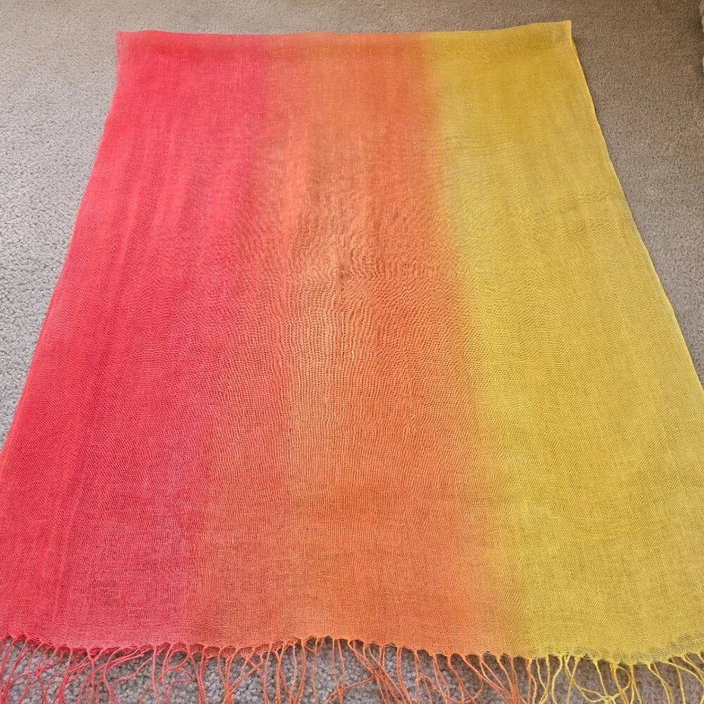 NWOT Linen Scarf Gradient Red Orange Yellow Ombre
